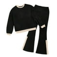thumbnail image 3 of Womens 2 Piece Outfits 2025 Fall Solid Color Long Sleeved Comfortable Hooded Pants Home Clothing Set Track Suit Matching Winter Clothing Black XL, 3 of 8