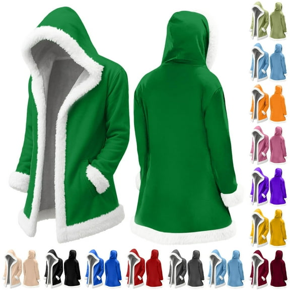 QATAINLAV Yellow Christmas Jacket for Men Warm Lined Winter Fleece Hooded Cardigan Funny Santa Claus Coat