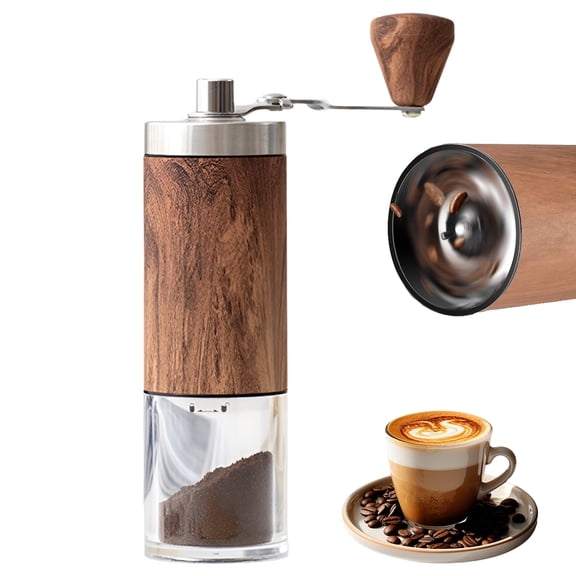 NATPLUS Manual Coffee Grinder with Ceramic Burr, Adjustable Hand Grinder with Wood Handle and Stainless Steel Body for Fresh Coffee Brewing