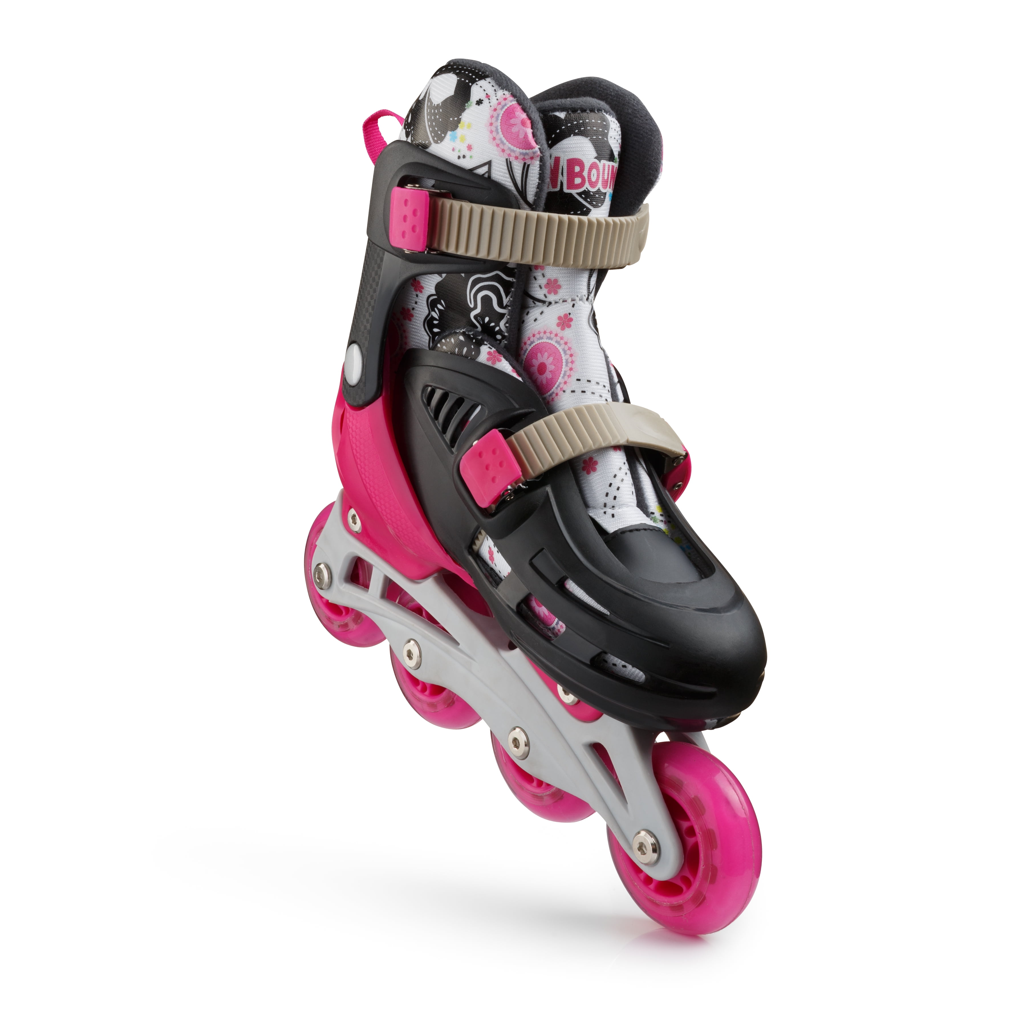 New Bounce Adjustable Inline Skates for Kids - Premium Roller Blades, 4 Wheels, Comfortable Fit for Boys & Girls, Pink