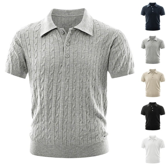 Daiosportswear Men'S Vintage Cable Knit Polo Relaxed Stretchy Soft Textured Shirt Short Sleeve Casual Summer Tee White XL(XL)