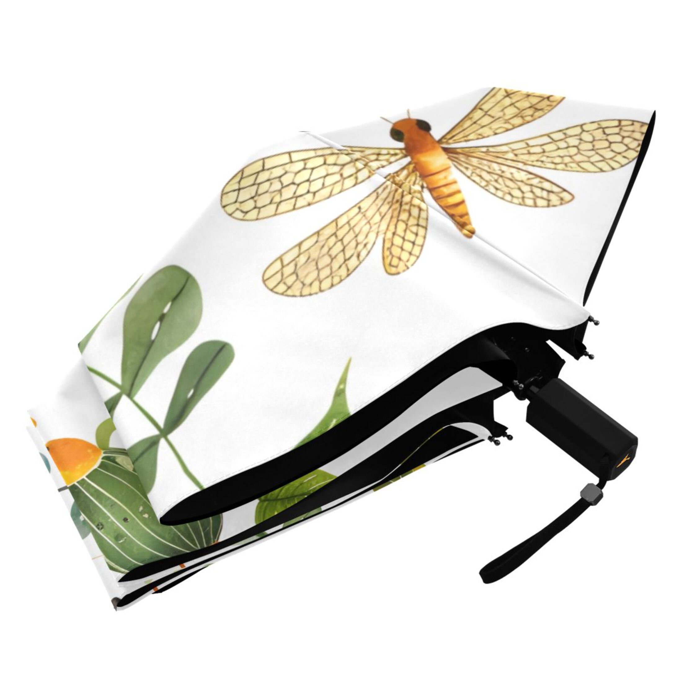 Violins and Leaves Watercolor All Weather Umbrella Triple Folding Parasol 6 Ribs UV Protection Portable