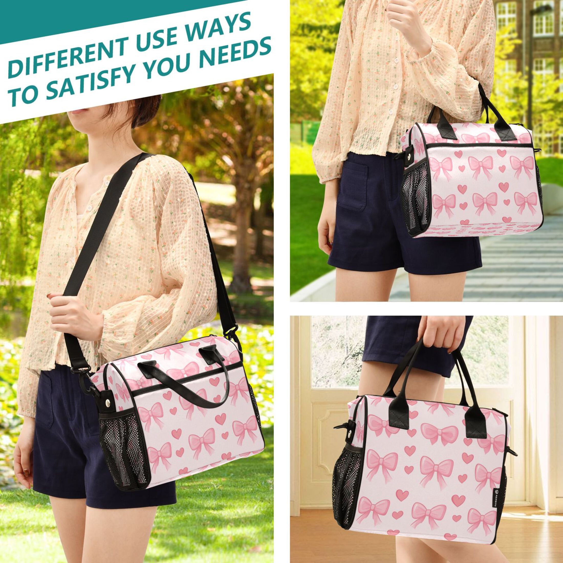 Small Cooler Bag Lunch Bag Portable Meal Bag Work Meal Bag Outdoor Meal Bag Travel Meal Bag Picnic Meal Bag Going Out Meal Bag Pink Bow