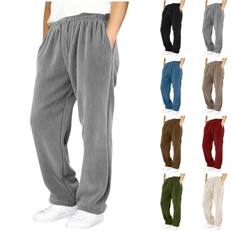 QIUOMBBP Elastic Waist Sports Pants for Boys Solid Color Wide Leg Sweatpants with Drawstring Loose Stretch Trousers Khaki 5-6Years