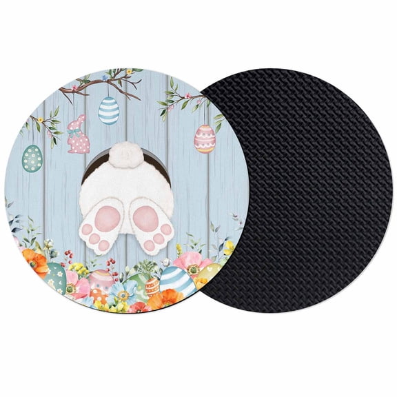 Easter Coasters Set of 2, Absorbent Coasters for Drinks, Spring Watercolor Bunny Eggs Flower Wood Grain Blue Coaster for Desk Coffee Table Protection, Home Decor House Warming Gifts 4"