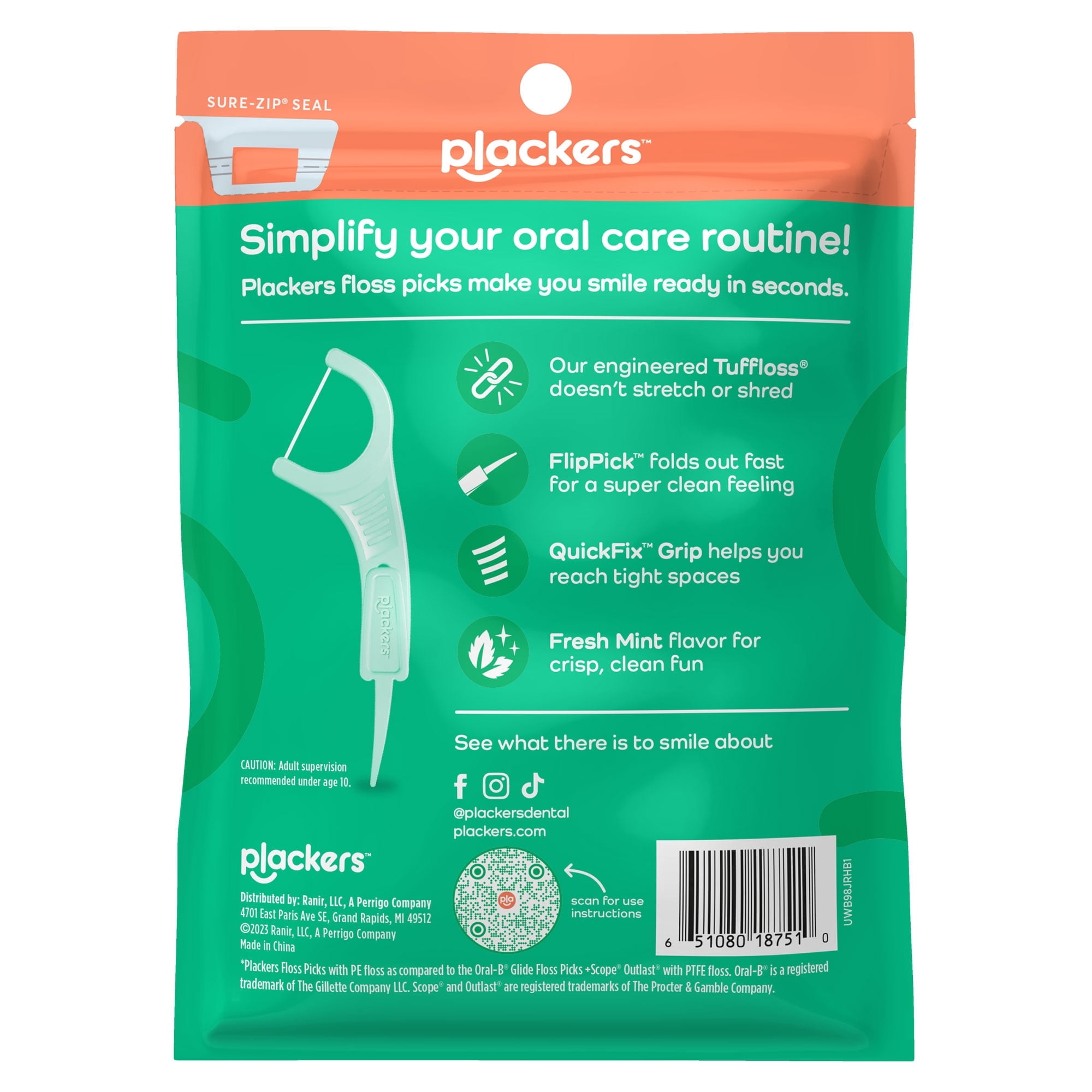 Plackers Micro Line Dental Tuffloss Fold-Out FlipPicks, Fresh Mint, 75 Count
