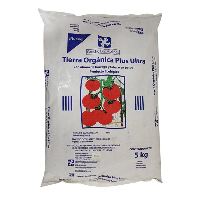 Tierra Orgánica Rancho los Molinos Plus Ultra 5 Kg con Abono de Borrego y Tabaco en Polvo