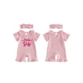 thumbnail image 2 of BemeyourBBs Newborn Baby Girls Little Sister Outfit Waffle Knit Ruffle Romper Little Sis Letter Embroidery Short Sleeve Infant Bodysuit Jumpsuit Headband Cute Baby Girl Summer Clothes, 2 of 9