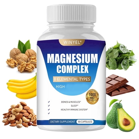 8 Forms Chelated Multi Source Magnesium Complex 1000mg Capsules, Daily Mineral Nutrient Blend for Adult & Senior Daily Intake, 90 Count Dietary Supplement