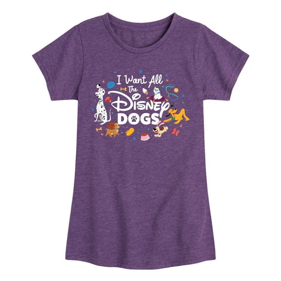 Disney Classics - Cats & Dogs - I Want All The Disney Dogs  - Toddler And Youth Girls Short Sleeve Graphic T-Shirt