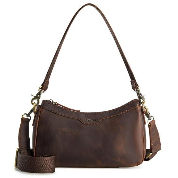 S-ZONE Leather Shoulder Bag for Women Small Crossbody Bags Hobo Purses with 2 Straps