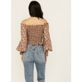 thumbnail image 4 of Rock  Roll Denim Ladies Floral Smocked Off Shoulder Rust Top BW51T02109, 4 of 4