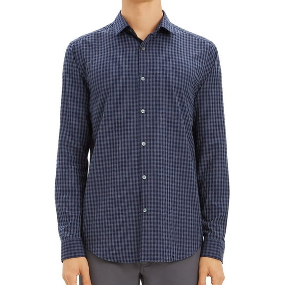 Theory Mens Murrary Button Up Shirt, Blue, Medium