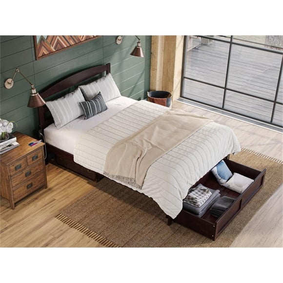 Lit Plateforme en Bois Massif Warren avec Tiroir au Pied Full en Espresso