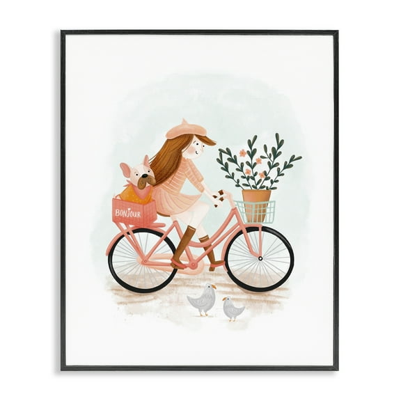 Stupell Industries Paris Girl on Bike Novelty Painting Black Framed Art Print Wall Art, 11 x 14