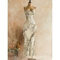 thumbnail image 3 of Women's Vintage Floral Print Draped Neck Layered Ruffle Hem Maxi Dress, Vacation Summer Style, 3 of 10
