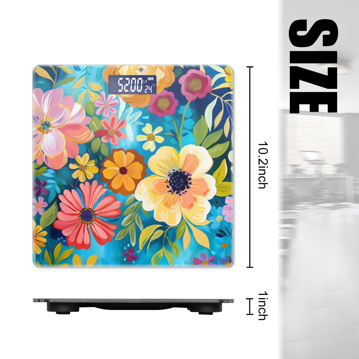 High Precision Body Weight Scale Smart Bathroom Scales with Large LCD Display(400lbs),Decorative for Bedroom-Vibrant And Colorful Floral Pattern On Blue