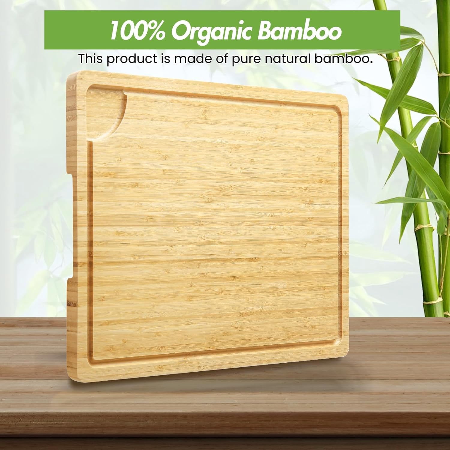 Large Bamboo Cutting Board with Juice Groove and Handle, Reversible Kitchen Cutting Board, Professional Cutting Board, Prep Tray Made of Pre-Oiled Natural Wood, Natural