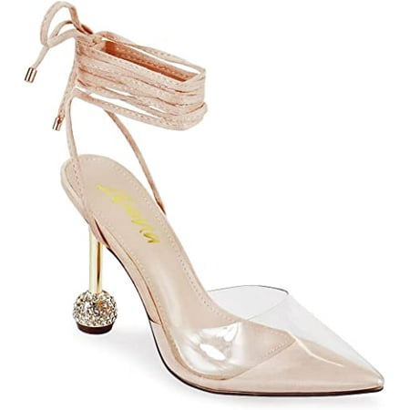 

LILIANA POLYURETHANE MONARCHY-2 POINTY TOE TIE UP WITH RHINESTONE BALL HEEL