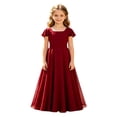 thumbnail image 4 of HAYIMI Child Girls Chiffon Dress O-Neck Short Sleeve Solid Color Piano Violin Performance Formal Gown Flowy Party Wear Tutu For Kids Trendy Dresses, 4 of 4