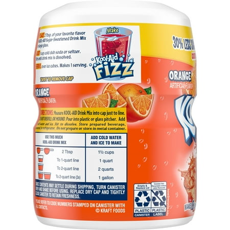 Kool-Aid Sugar-Sweetened Orange Artificially Flavored Powdered Soft Drink Mix, 19 oz Canister