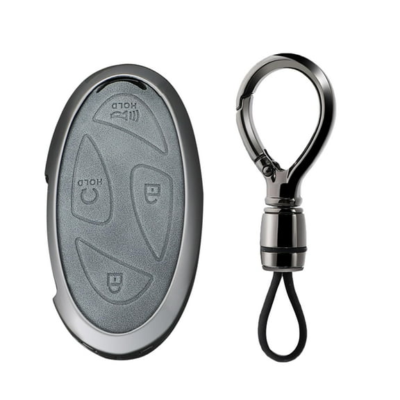 Gray Metal Leather 5/6/7 Button Key Fob Cover Case Compatible with Hyundai Ioniq 6 Grandeur GN7 KONA 2023 2024 Elantra Santa Fe Keyless Key Holder with Keychain