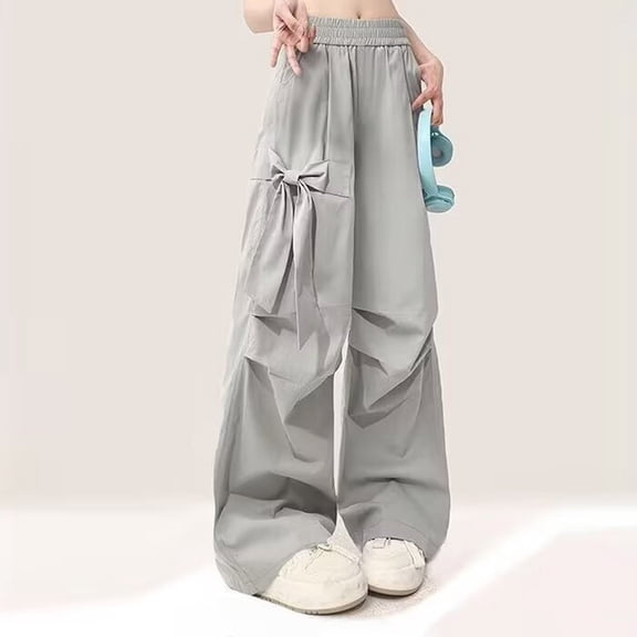 Womens Sweatpants Valentine's Day Bow Print Trendy Open Bottom Athletic Pants Casual Sport Trousers With Pocket Grey L