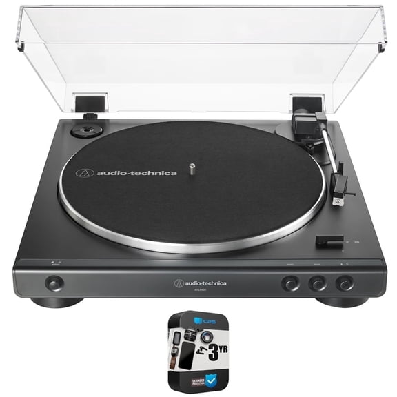 Audio-Technica AT-LP60X-BK Fully Automatic Belt-Drive Stereo Turntable 33-1/3 & 45 RPM, Black Bundle with 3 YR CPS Enhanced Protection Pack