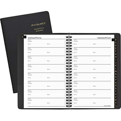 ATAGLANCE 8001105 Telephone/Address Book, 47/8 in x 8 in, Black
