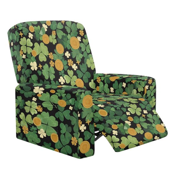 HELLHERO Anti Scratch 4 Pack Recliner Chair Covers for Pet, Polyester Spandex Washable Recliner Chair Slipcover for Living Room, Clover Coin Pattern