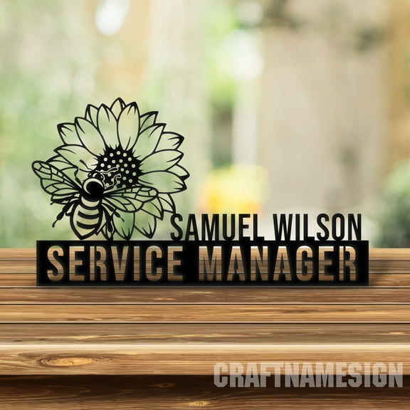 Craftnamesign Custom Bee Lover Desk Name Plate, Manager Metal Nameplate, Beekeeper Office Decor