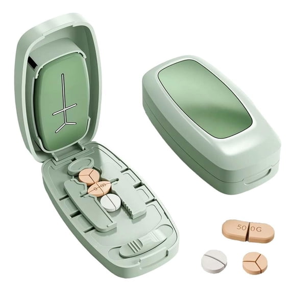 Portable Pill Cutter, 2026 Adjustable 1/2 1/4 Pills Splitter for Multiple Pills – Accurate Centering Alignment Device, Green