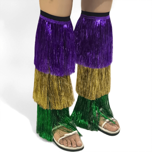 Disco Glitter Tinsel Leg Warmers - Fringe Stretchy Boot Covers | Mardi Gras Outfit Accessories