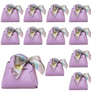 CALFOVERA 12 Pack Reusable PU Leather Party Favor Boxes with Handle Ribbon Purple Treat Candy Wrapping Bags Mini Gift Handbags for Wedding Baptism Birthday Party Decoration Supplies DIY