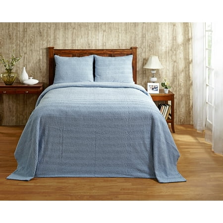 Christmas Double Quilt Cover Better Trends Natick Collection in Wavy Channel Stripes Design 100% Cotton Tufted Chenille, Twin Bedspread, Blue ()