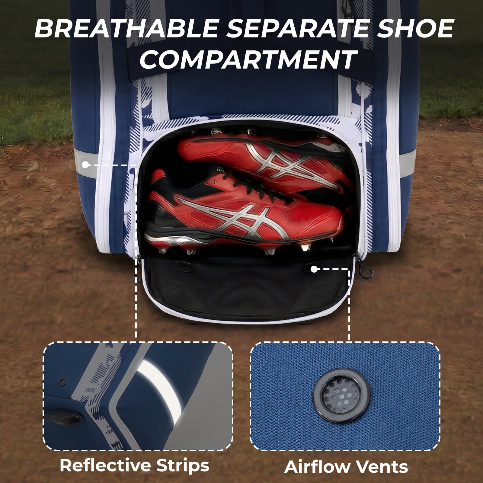 Fegat Rolling Baseball Bag, 100L Large Catcher Gear Bag Softball Bags with Wheels, Youth Equipment Bag Holds 8 Bats, Full Set, with Fence Hooks, Reflective Strip, Shoe Compartment