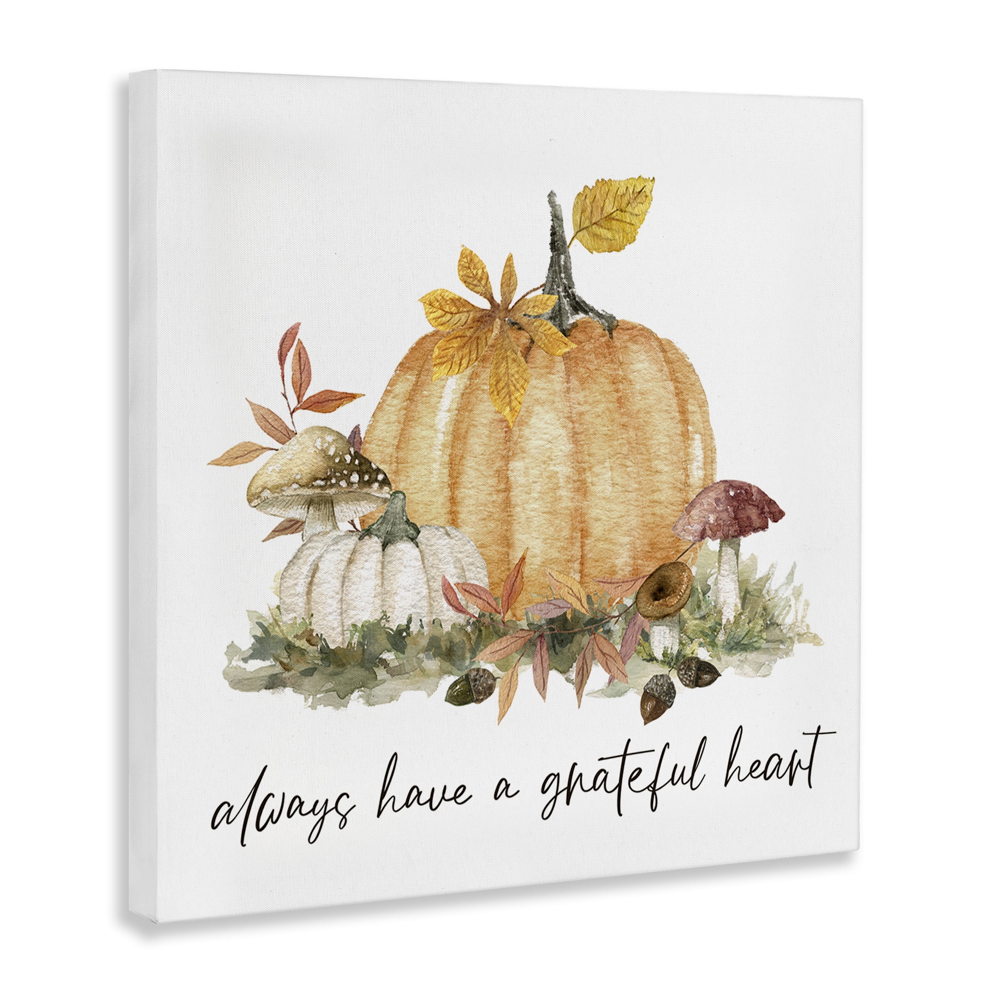 Stupell Industries Grateful Heart Pumpkin Botanical & Floral Painting Gallery Wrapped Canvas Art Prints Wall Art, 30 x 30