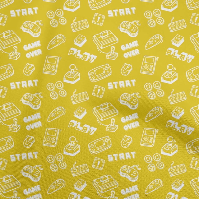 oneOone Tissu Popeline de Coton Jaune pour Jeu Vidéo, Matériel de Robe Imprimé au Mètre 56 Pouces de Large