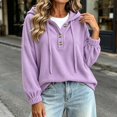 thumbnail image 6 of Pounoo Hoodies for Women Pullover Hooded Henley Button Long Sleeve Corduroy Texture Tops for Women Loose Fit Y2K Trendy Boho Womens Tops, 6 of 9