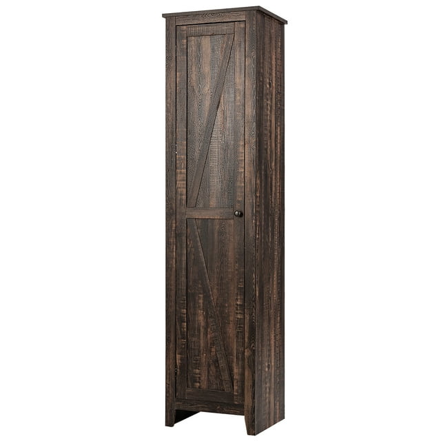 Costway Linen Tower Bathroom Storage Cabinet Tall Slim Side Organizer w/ Shelf Walnut