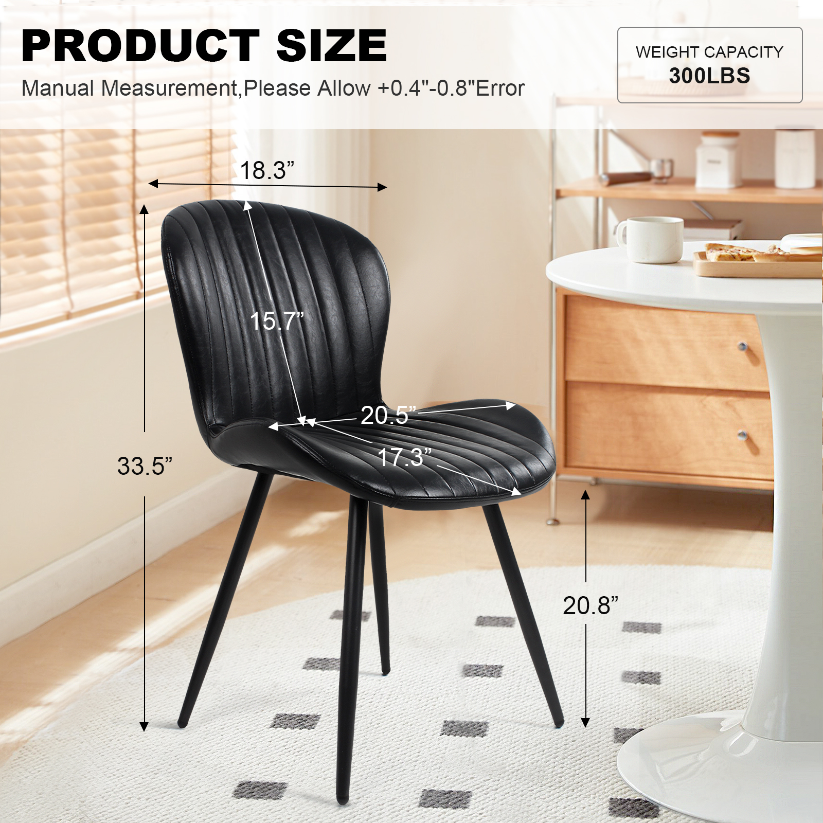 Set of 2 Black Modern Dining Chairs, 2nd-Gen Leather Upholstery, Ergonomic Curved Backrest, Sturdy Metal Legs, 400 lbs Capacity, Waterproof & Scratch Resistant