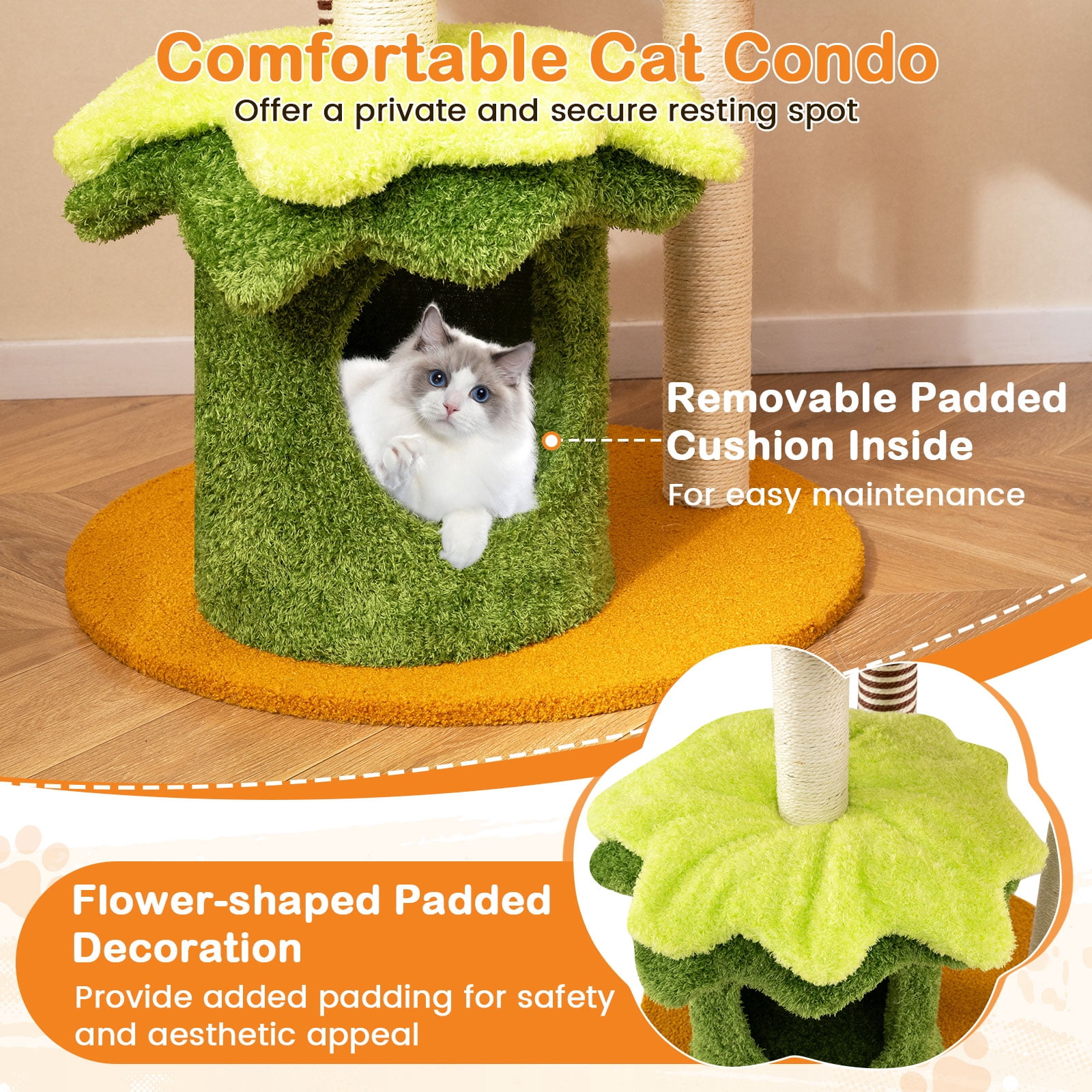 Gymax 46'' Tall Cat Tree w/Hanging Basket Bed Condo Padded Perch Sisal Scratching Posts