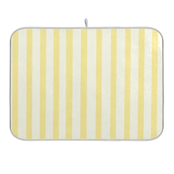 Light Yellow and Off-white Striped Dish Drying Mat 16x18 Absorbent Microfiber Draining Rack Pad for Kitchen Counter Sink