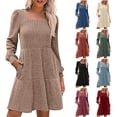 thumbnail image 2 of Samickarr Ruched Mini Dresses for Women Knit Sweater Dress Long Sleeve Knee Length Fall Tunic Dresses with Pockets, 2 of 7
