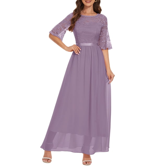 Vestido de dama de honor Wedtrend WT0314 en gasa con encaje floral morado