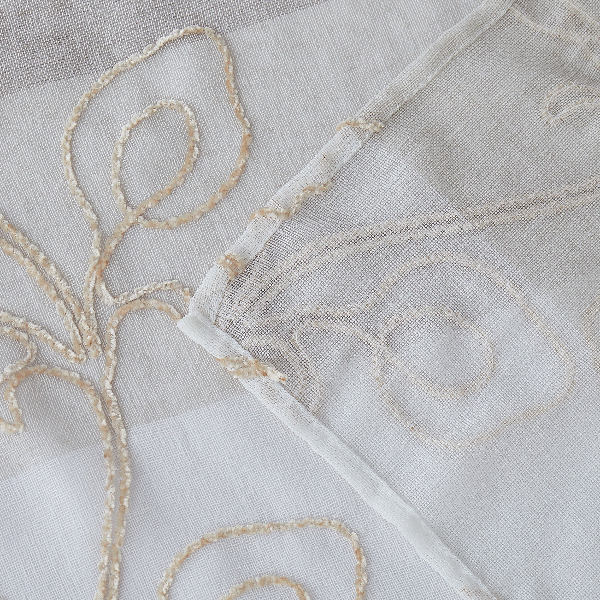 Dainty Home Silvia Linen Look Boho Ombre Gradient Light Filtering Fabric With 3D Floral Chenille Embroidered Textured Kitchen Curtain Set of 3, 1 Valance 52" x 18" and 2 Tiers 26" x 36" Each in Linen