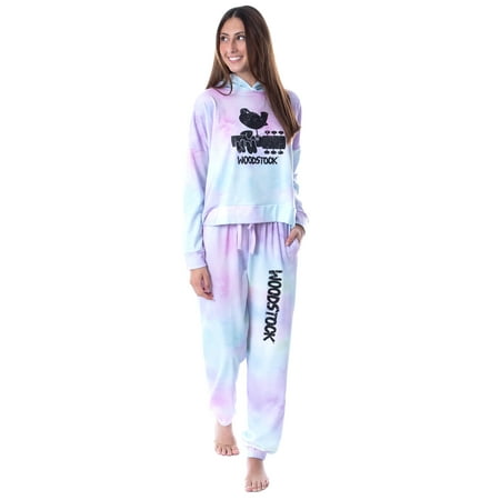 

Woodstock Classic Logo Tie Dye Womens Pajama Loungewear Hooded Jogger Set L