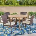 thumbnail image 3 of GDF Studio Julian Outdoor Acacia Wood and Wicker 5 Piece Dining Set with Cushions, Teak, Brown, and Cream, 3 of 13