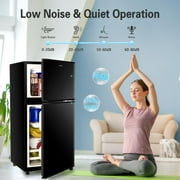 3.5 Cu.Ft Compact Refrigerator Mini Fridge with Freezer, Small Refrigerator with 2 Door, 7 Level Thermostat Removable Shelves for Kitchen, Dorm, Apartment, Bar, Office - Black