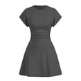thumbnail image 5 of Erwazi Summer Dresses for Women Solid Pleated Crew Neck Short Sleeve Solid Dress Trendy Casual Daily Outings Casual Summer Dresses, 5 of 5